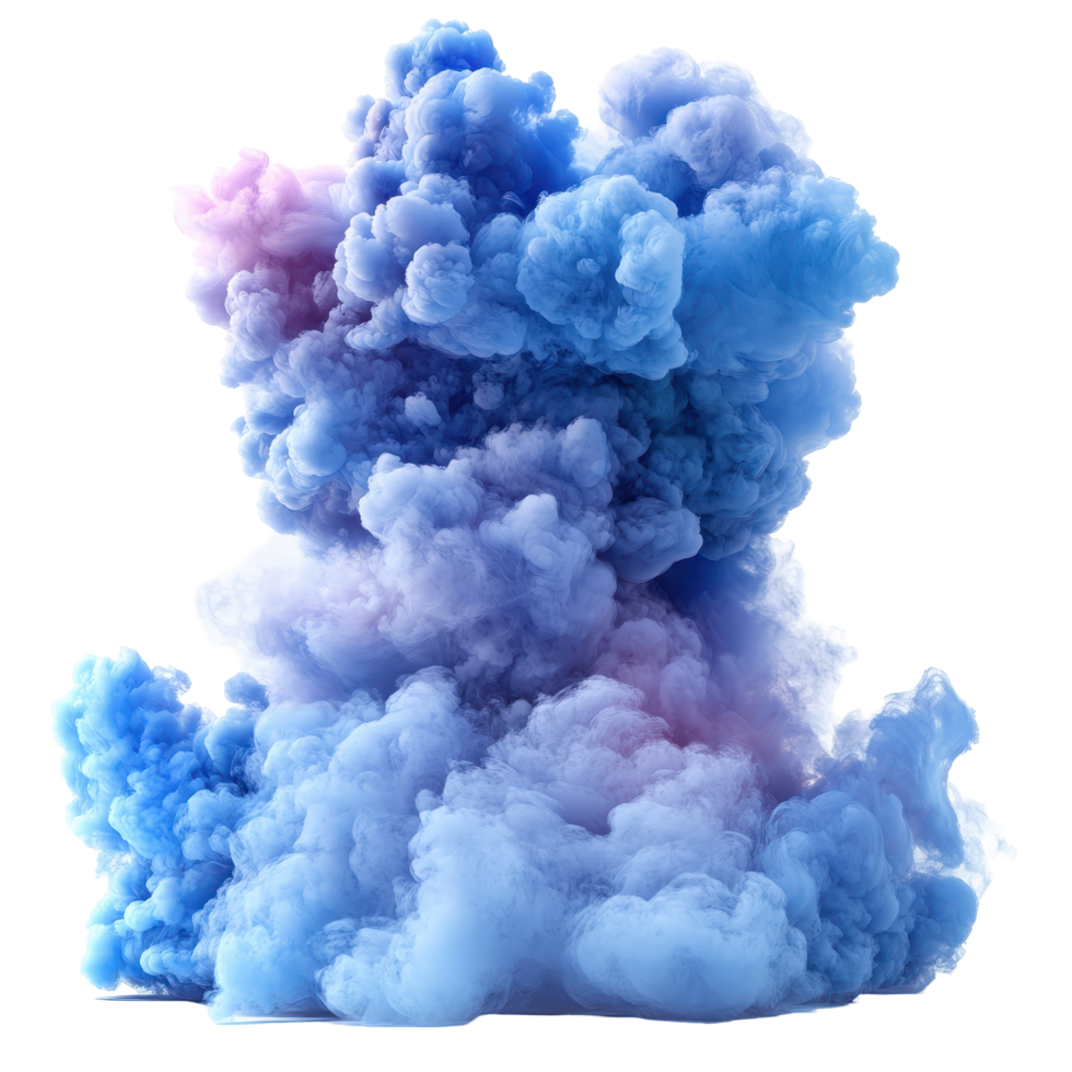 Colorful smoke cloud billowing in shades of blue and purple, creating a mesmerizing visual effect isolated on transparent background. png