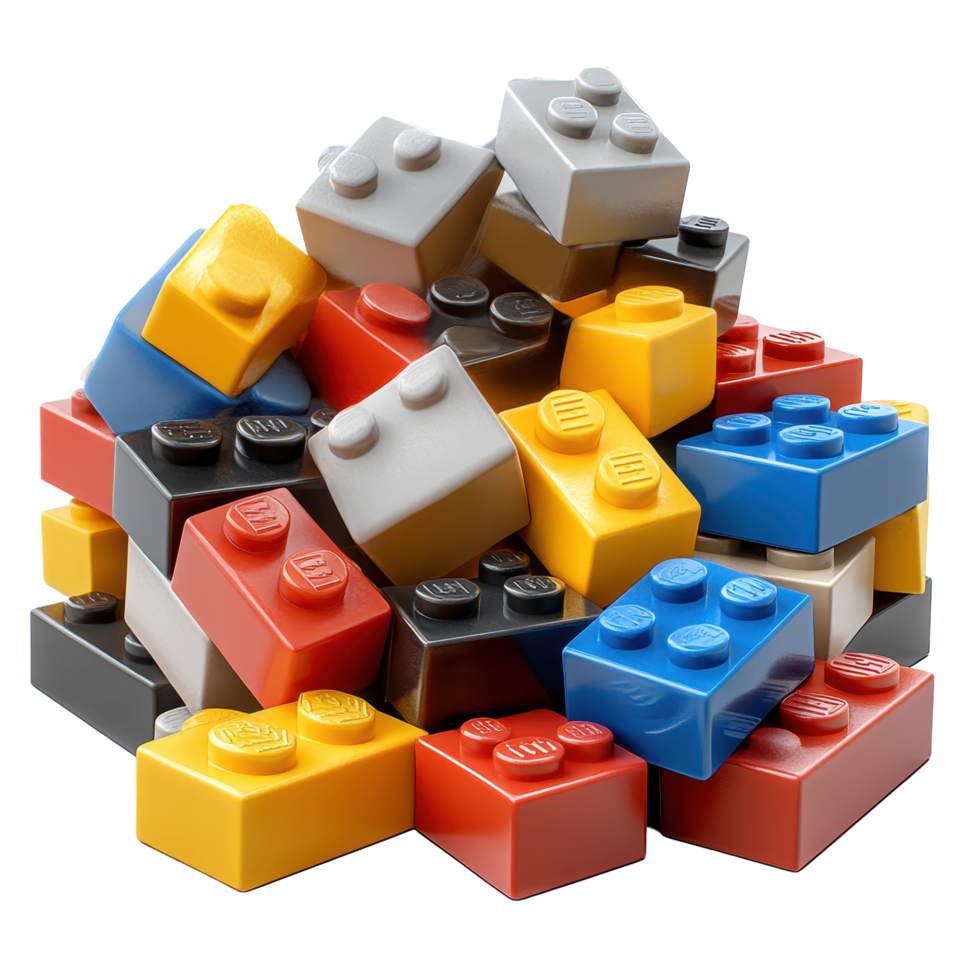 Colorful collection of building blocks stacked in a pile inviting creative play and imagination isolated on transparent background. png