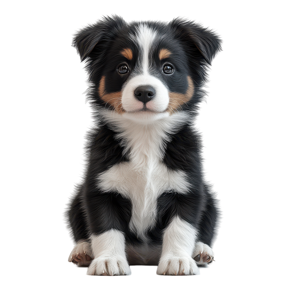 Cute puppy sits confidently in a bright setting, showcasing soft fur and playful demeanor isolated on transparent background. png
