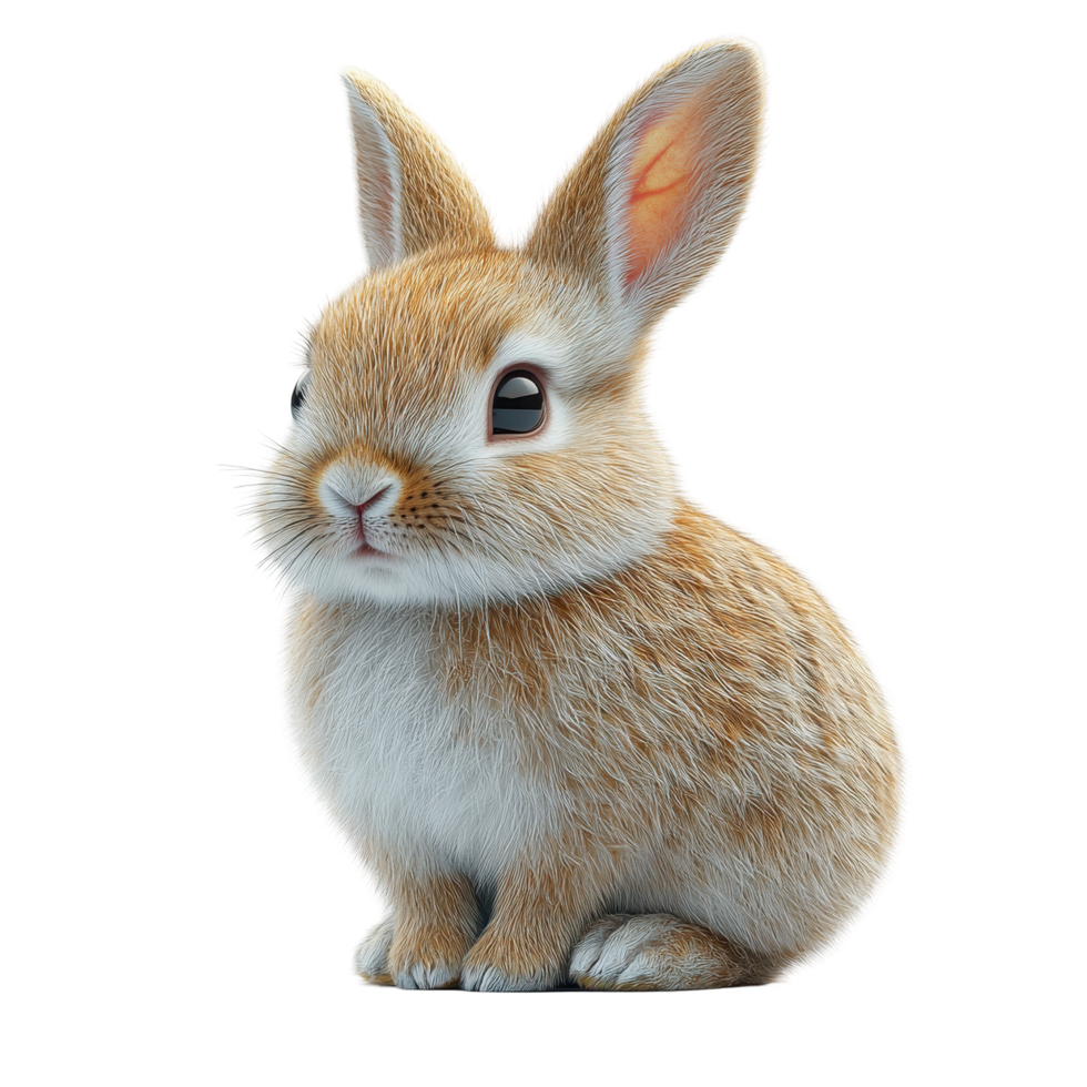 Cute brown rabbit sitting quietly with soft fur and bright eyes in a serene environment isolated on transparent background. png