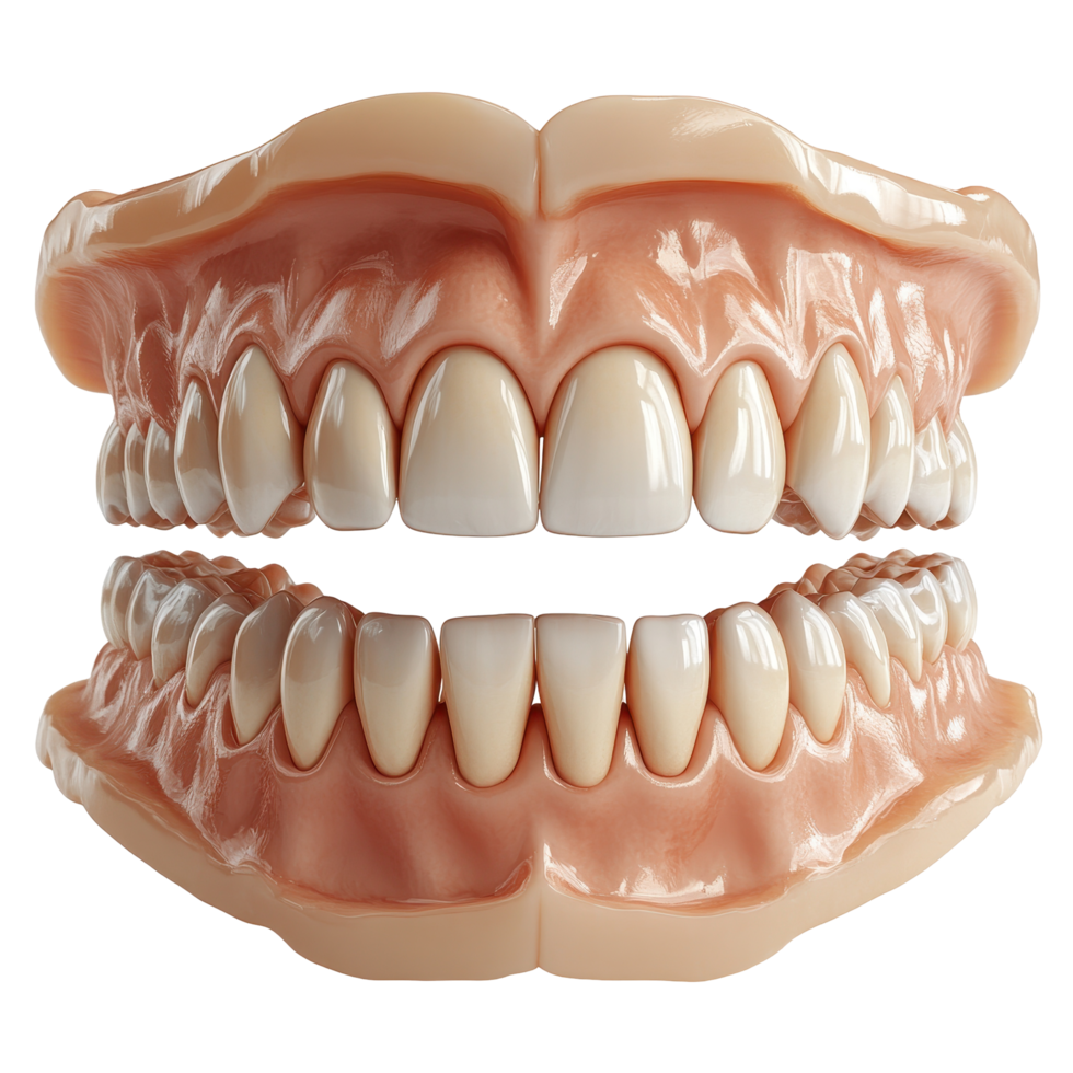 Realistic dental model showcasing upper and lower teeth for educational and demonstration purposes isolated on transparent background. png