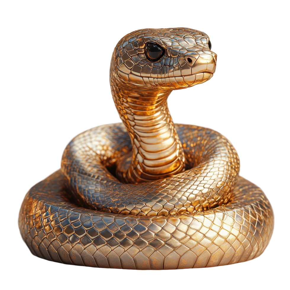 bronzo scultura di un' arrotolato serpente con intricato dettagliare e un' realistico aspetto isolato su trasparente sfondo. png