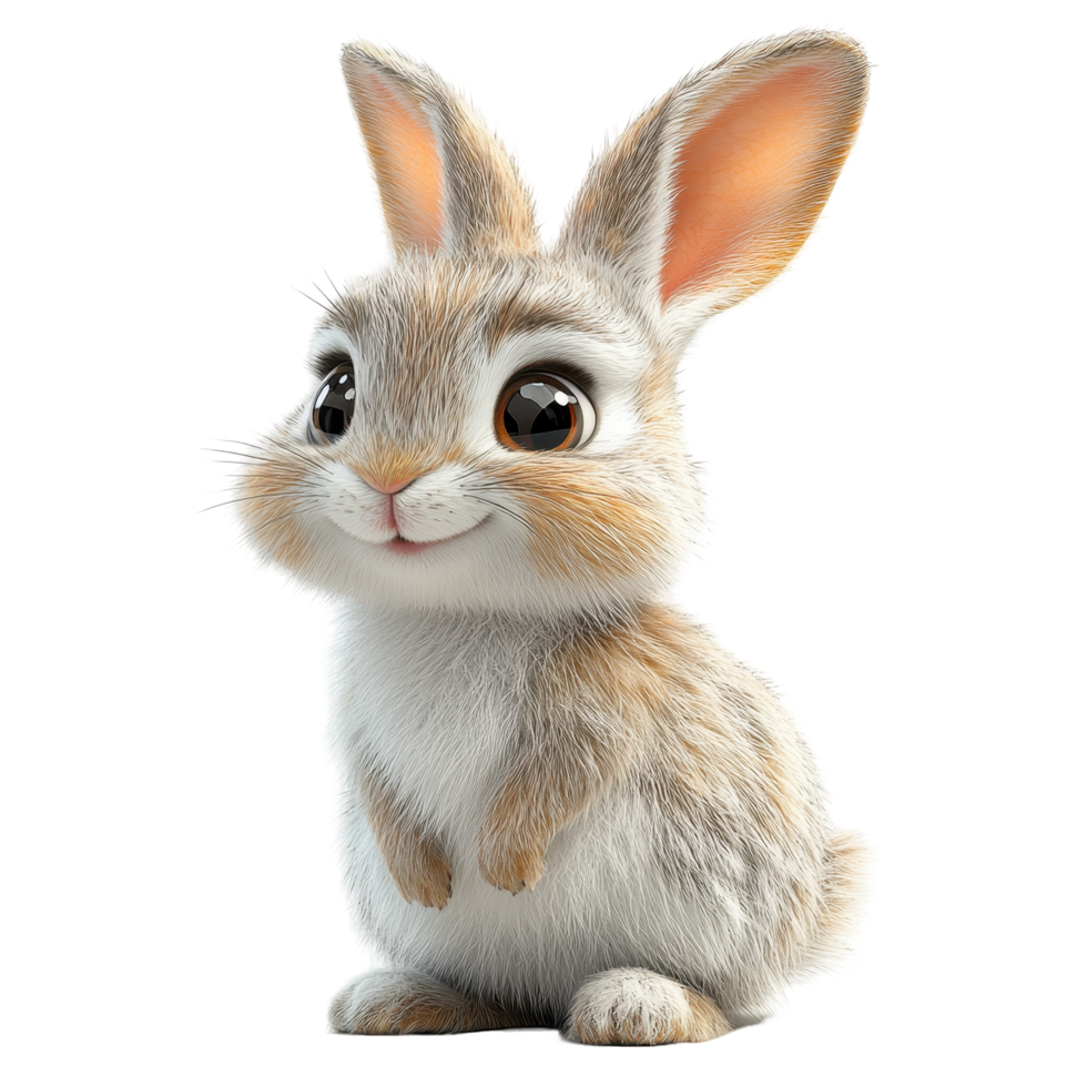 Cute fluffy rabbit sitting and looking curiously with big eyes in a bright and cheerful setting isolated on transparent background. png