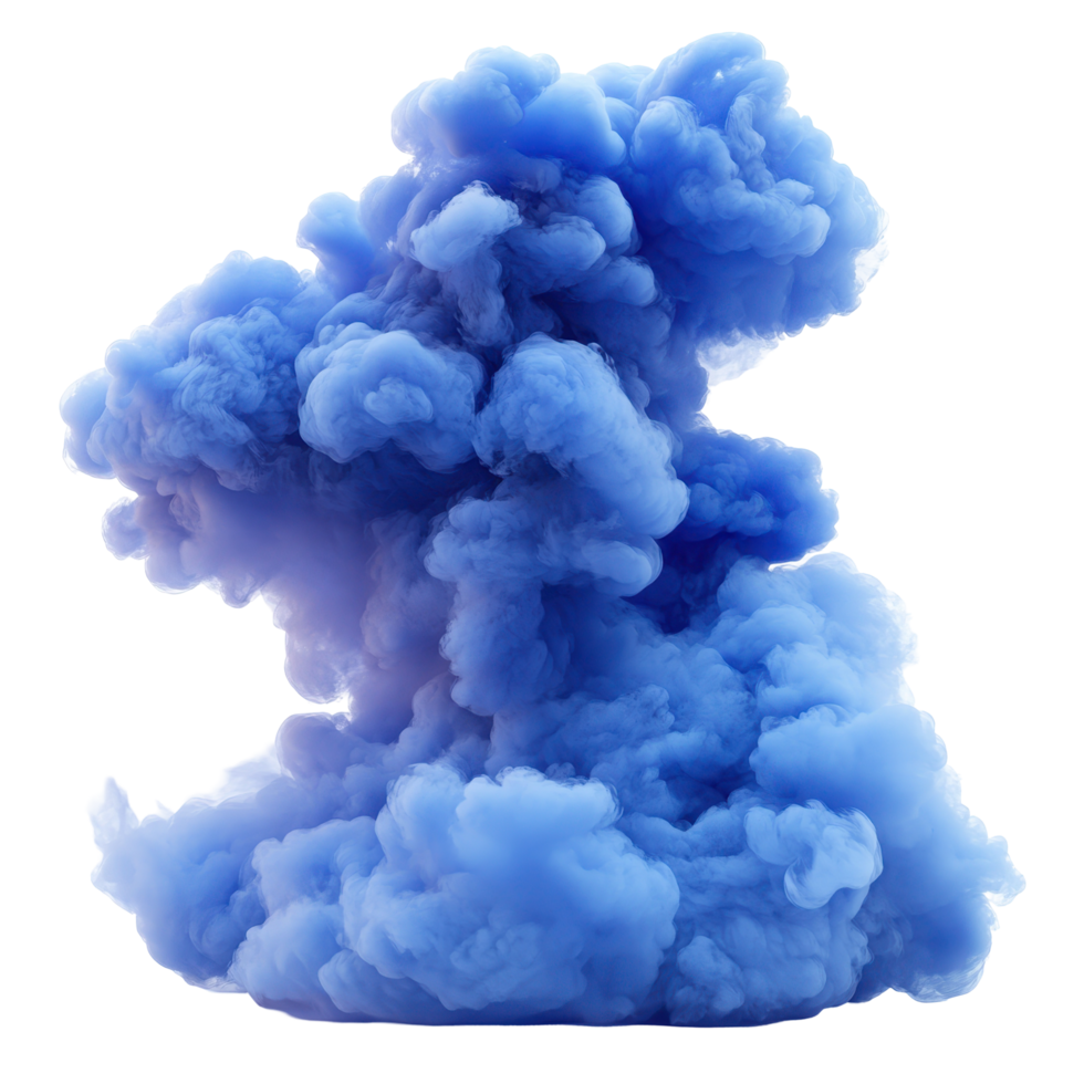 Blue smoke cloud during a creative artistic demonstration in an indoor setting isolated on transparent background. png