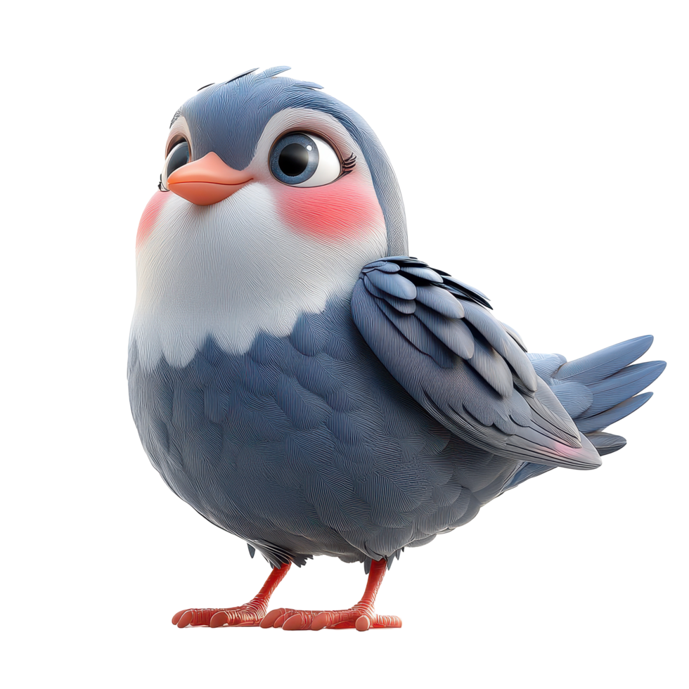 Cute animated blue bird character with vibrant colors and charming expression isolated on transparent background. png