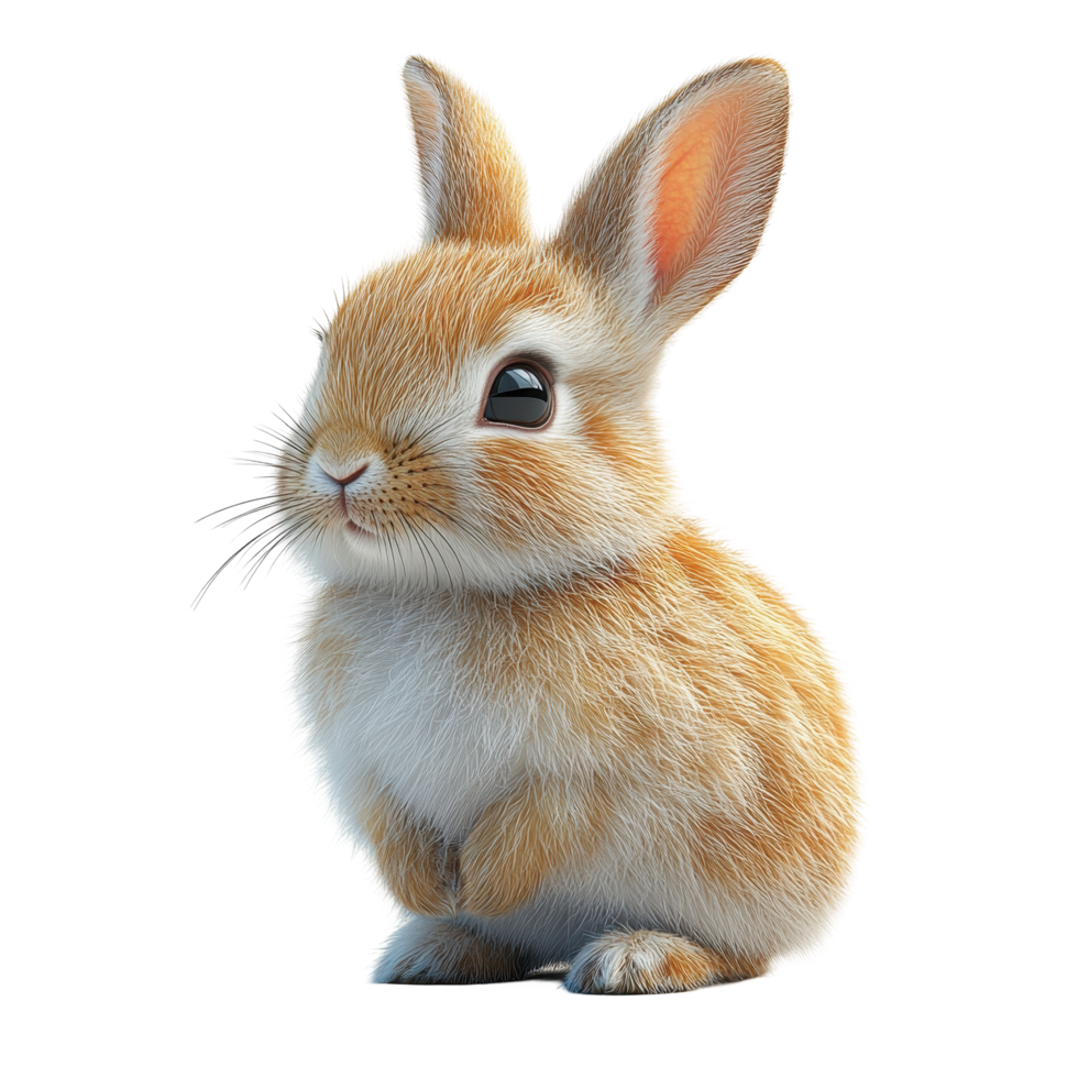 Cute fluffy rabbit sitting calmly, showcasing its soft fur and expressive eyes in a playful stance isolated on transparent background. png