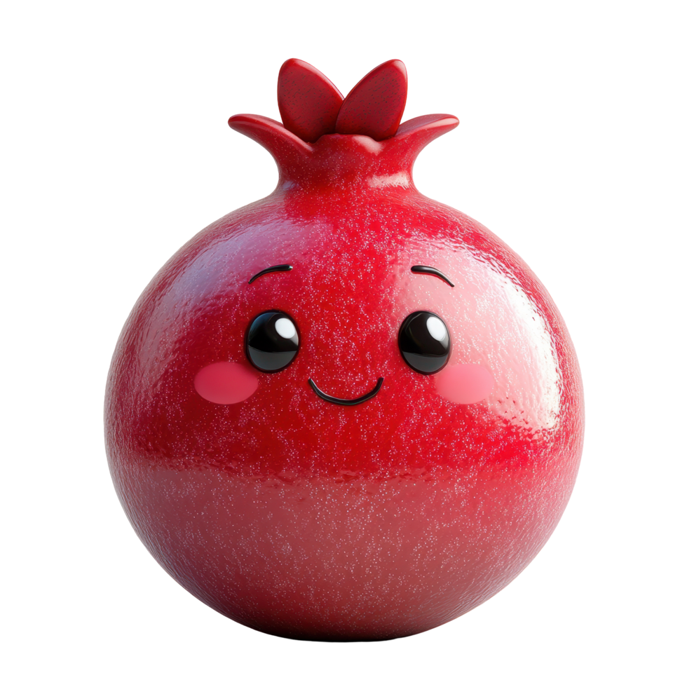 Cartoon pomegranate character with a friendly expression standing against a plain background isolated on transparent background. png