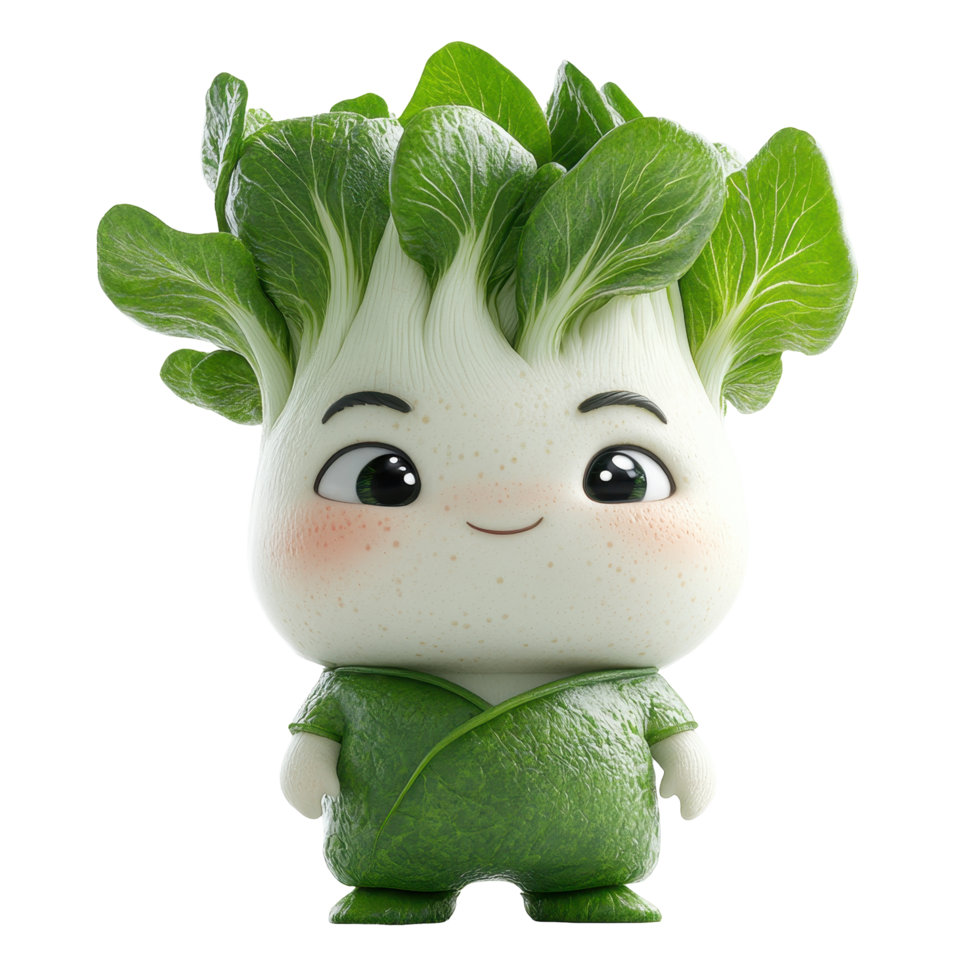 Cute vegetable character with leafy hair representing freshness and fun in a whimsical design isolated on transparent background. png
