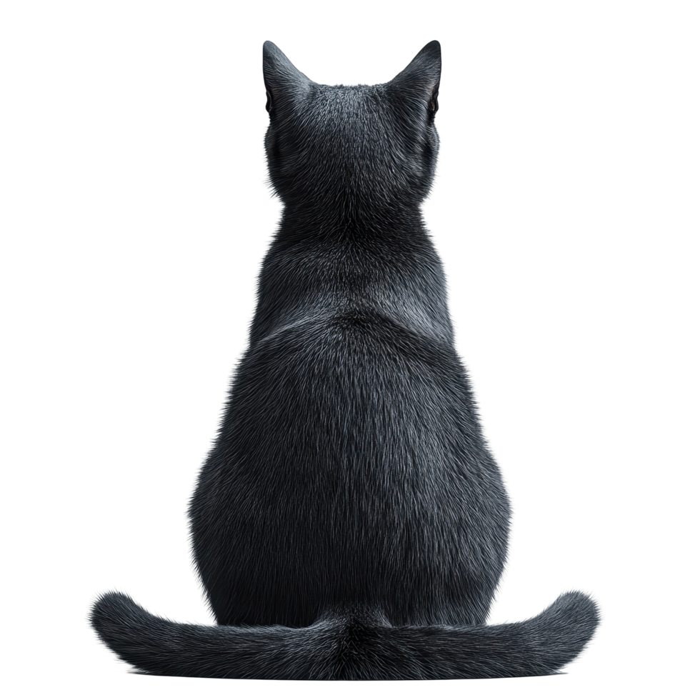 Black cat sitting calmly, showcasing its glossy fur and relaxed posture against a plain background isolated on transparent background. png