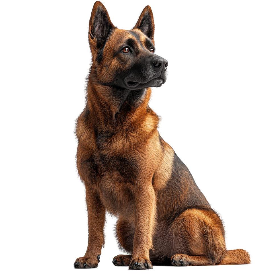 Dog sitting attentively in a studio setting with soft lighting and neutral backdrop showcasing strong muscular build isolated on transparent background. png