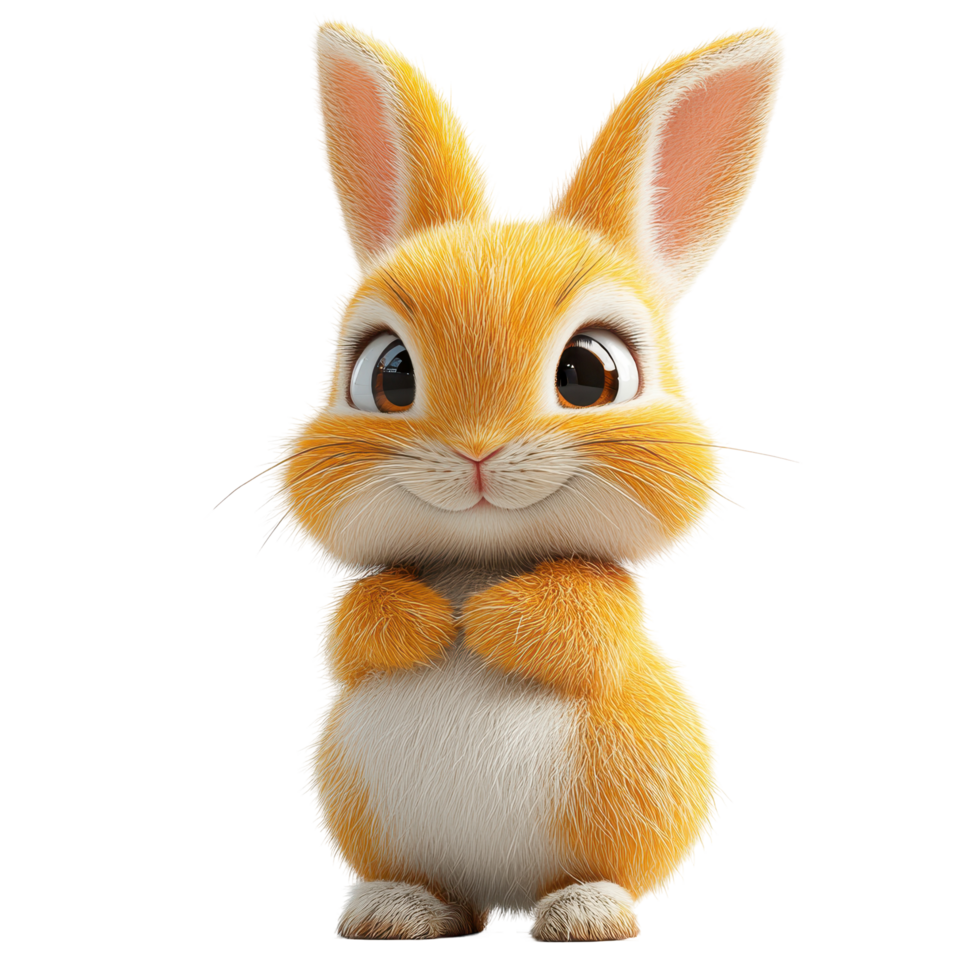 Cute orange bunny standing with paws together, ready to play in a cheerful and vibrant setting isolated on transparent background. png
