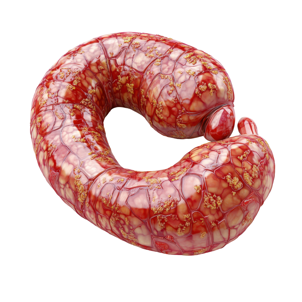 Realistic 3D rendering of a human intestine model showcasing intricate details and textures isolated on transparent background. png