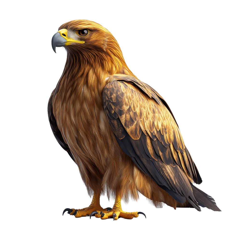 Magnificent golden eagle perched majestically with detailed plumage and striking features isolated on transparent background. png