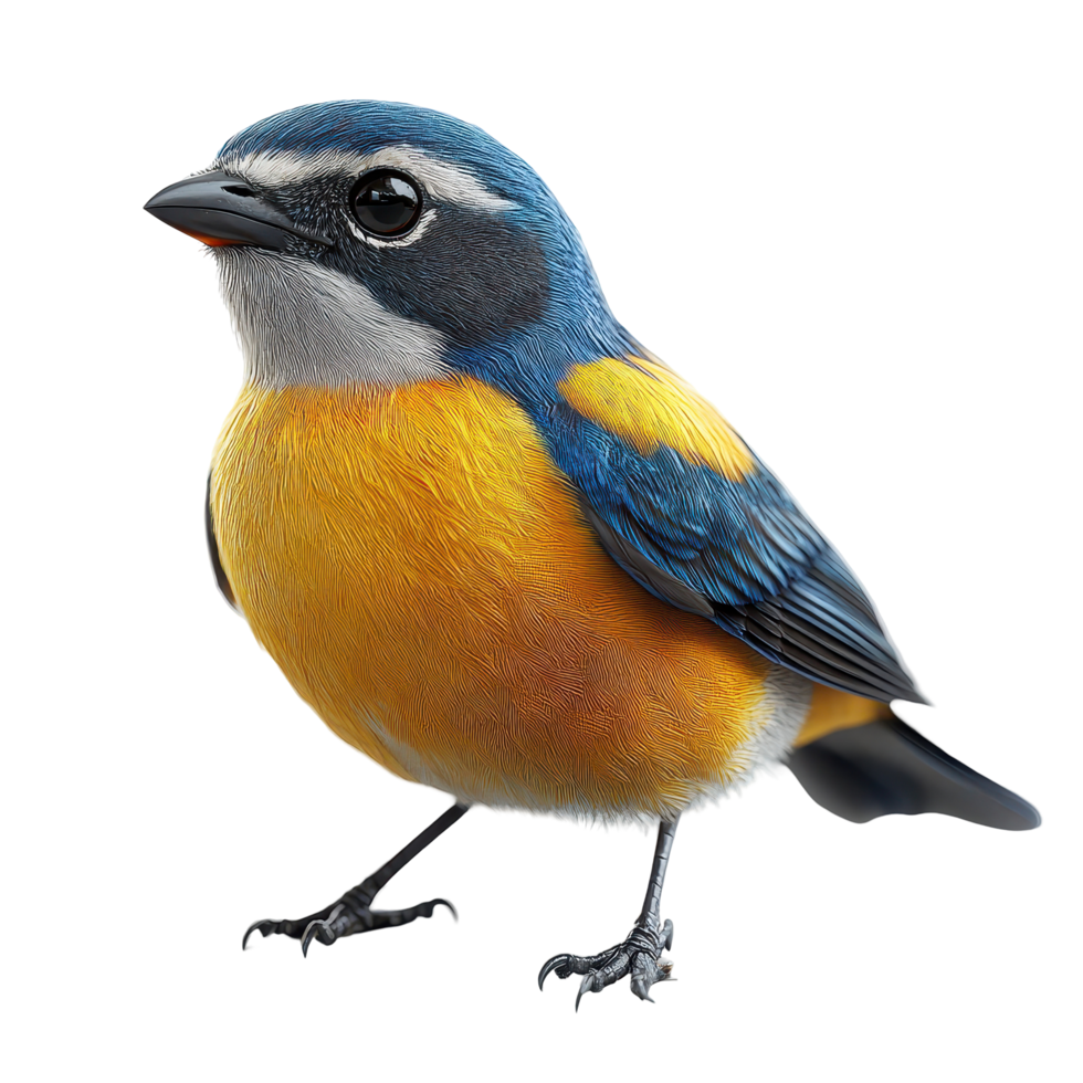 Colorful bird perched gracefully with striking blue and orange feathers in natural light isolated on transparent background. png