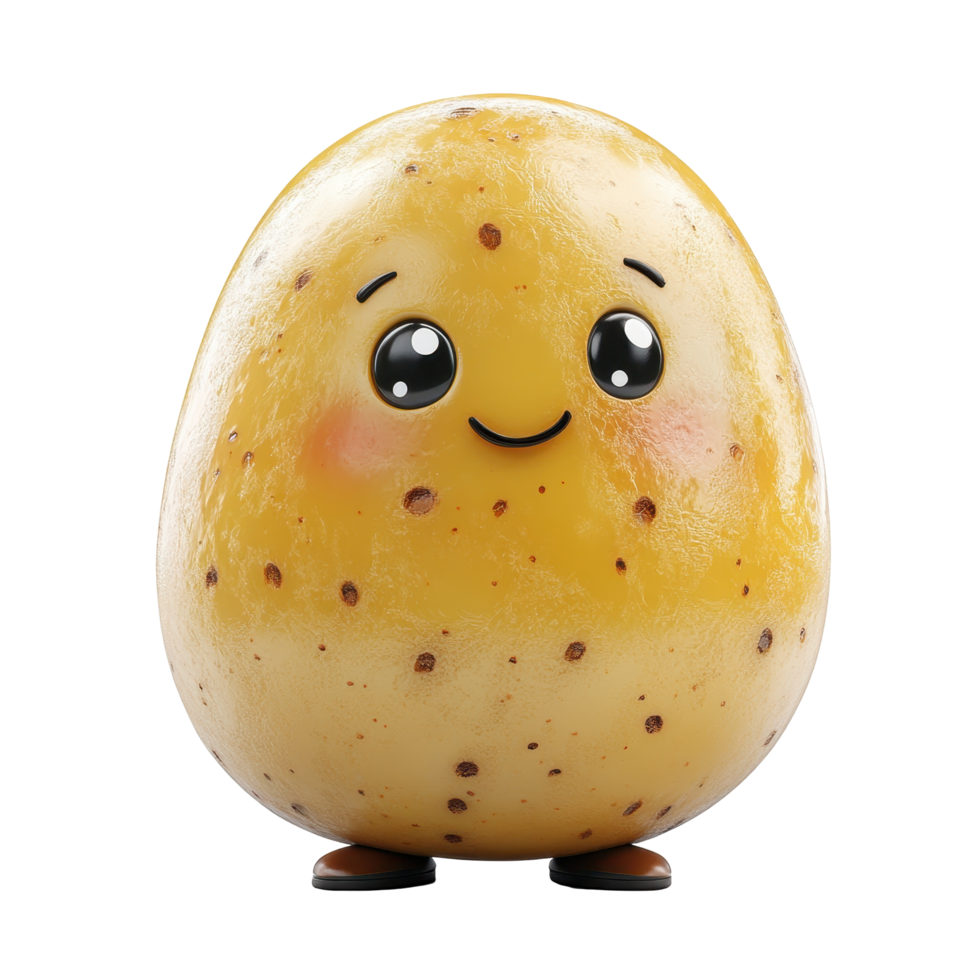 Cute potato character with a cheerful expression and playful design in a whimsical style isolated on transparent background. png