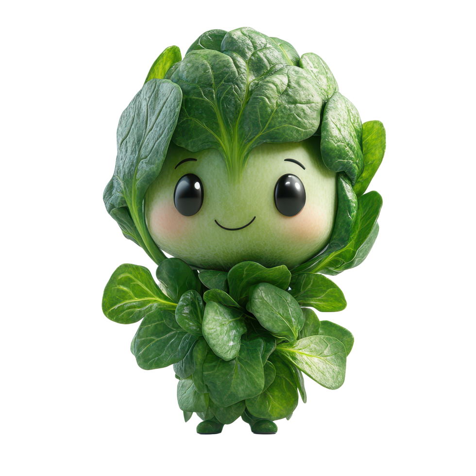 Cute character made of leafy greens stands cheerfully among nature in a vibrant and playful setting isolated on transparent background. png