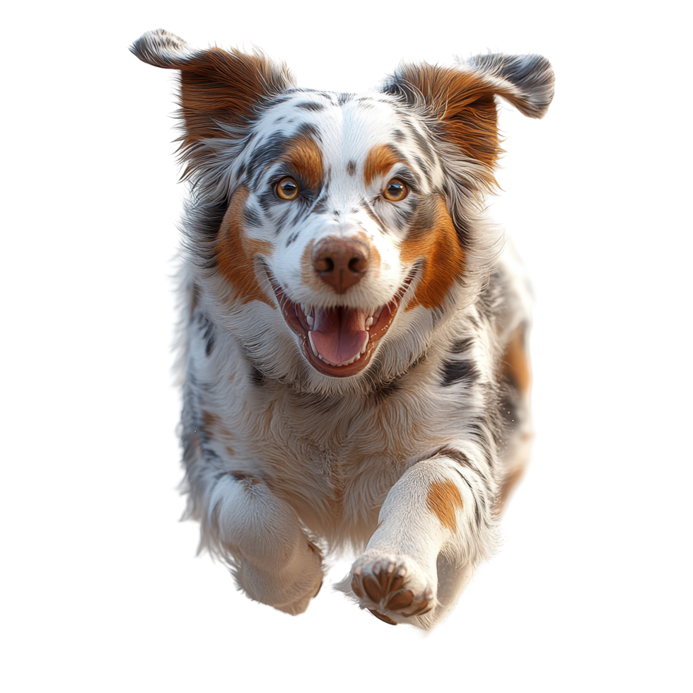 Energetic dog running joyfully in a bright, open space during daylight isolated on transparent background. png