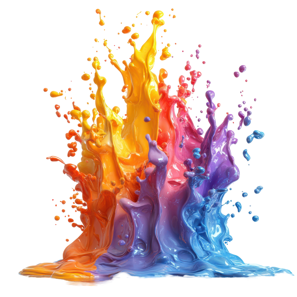 Vibrant splash of colorful paint creating a dynamic visual display in an artistic environment isolated on transparent background. png
