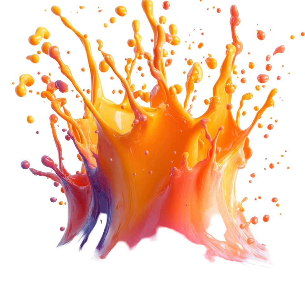Bright orange and purple paint splash displays vivid colors and dynamic movement in artistic creation isolated on transparent background. png