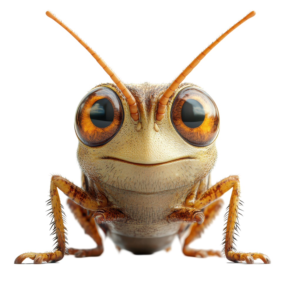 Grasshopper with large eyes and detailed texture on a white background isolated on transparent background. png