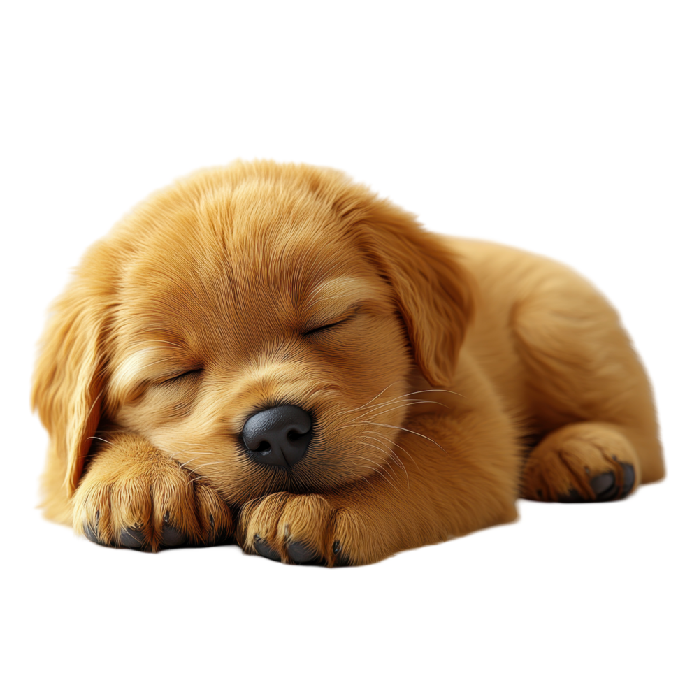 Golden retriever puppy peacefully sleeping on a soft surface in a cozy indoor environment isolated on transparent background. png