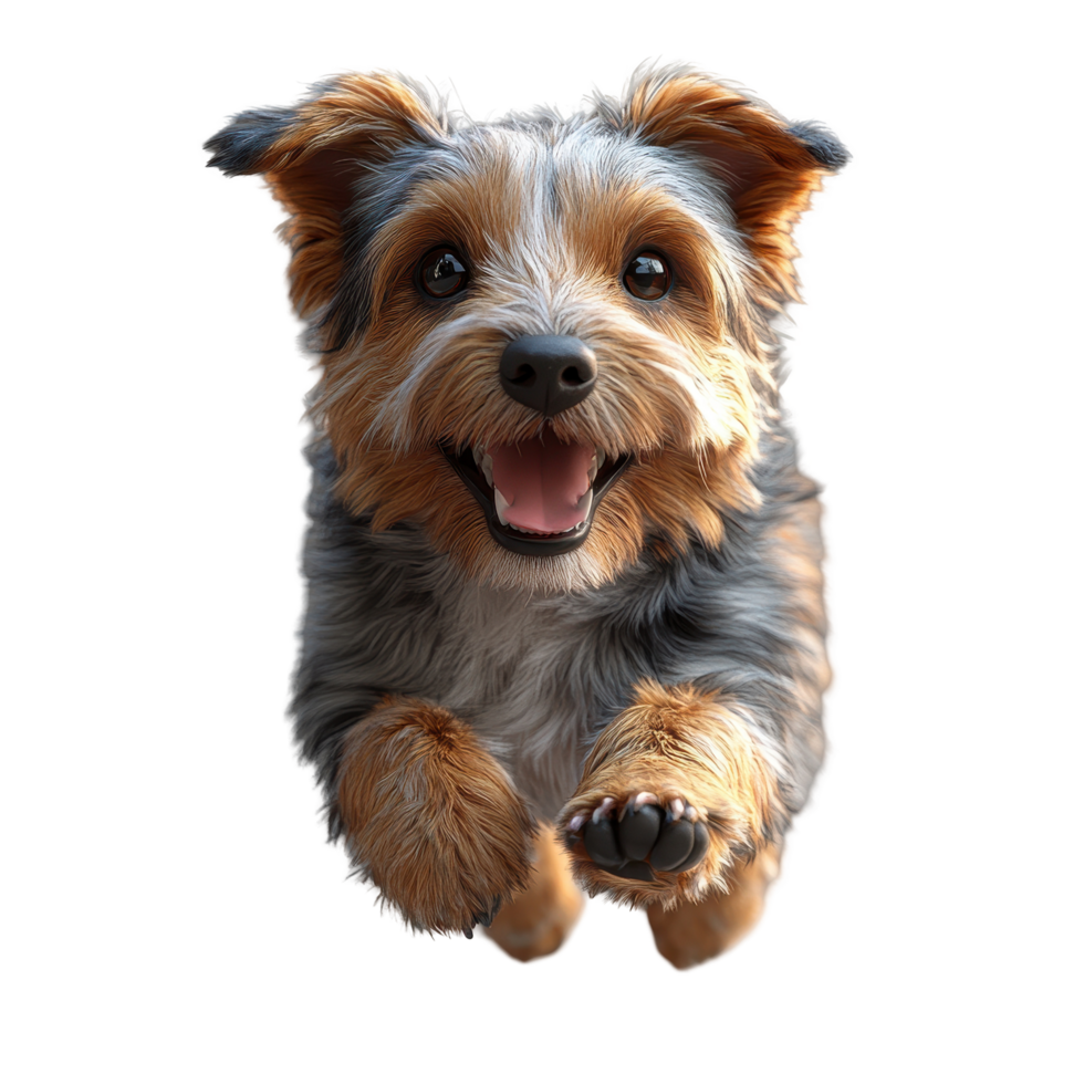 Happy dog joyfully running with excitement, showcasing a playful spirit in a bright and cheerful manner isolated on transparent background. png