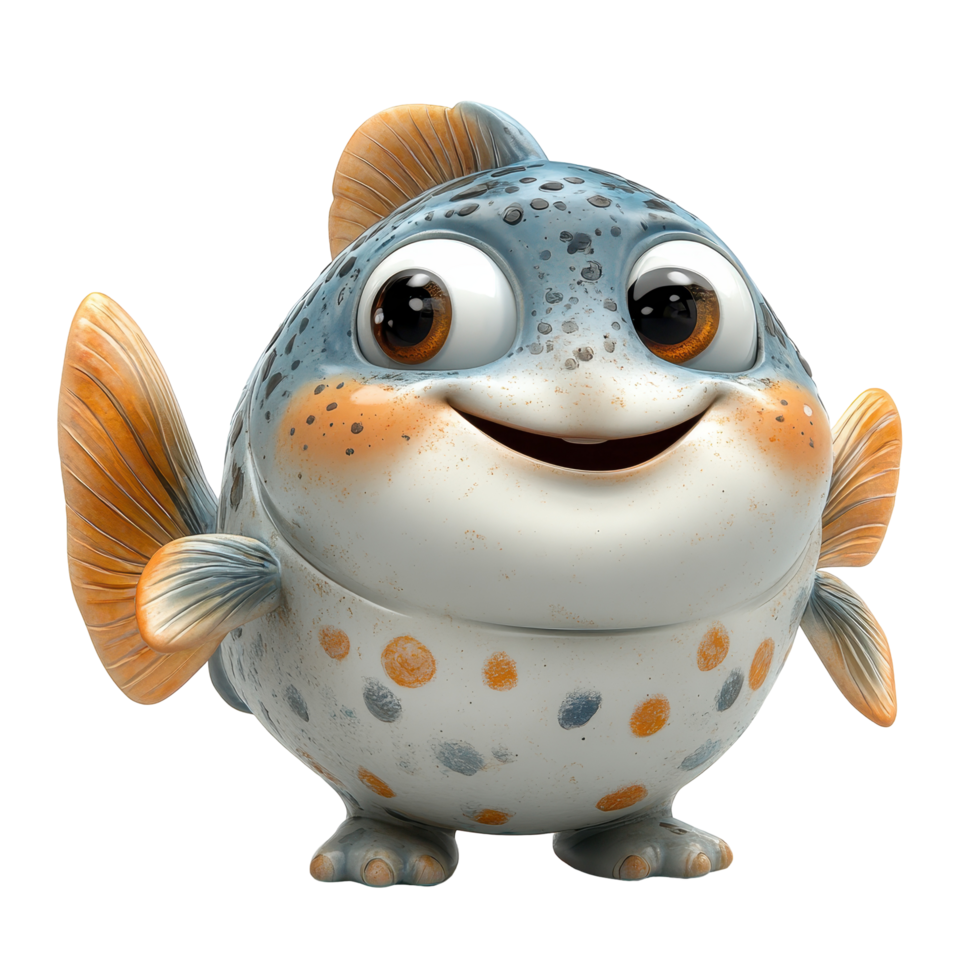 Happy cartoon fish character with vibrant colors and cheerful expression, designed for children's entertainment isolated on transparent background. png