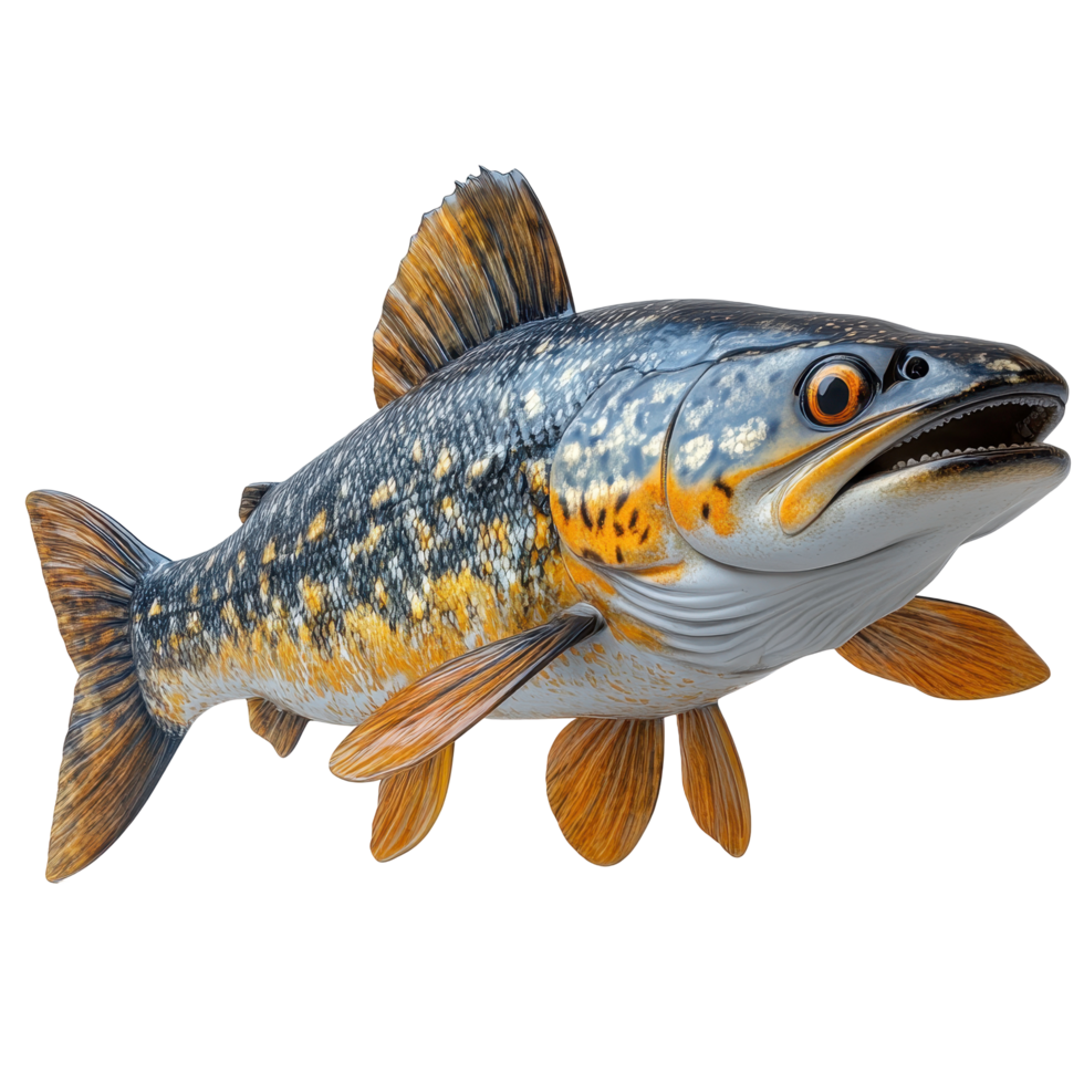 Realistic depiction of a trout swimming in clear water showcasing vibrant colors and detailed features isolated on transparent background. png