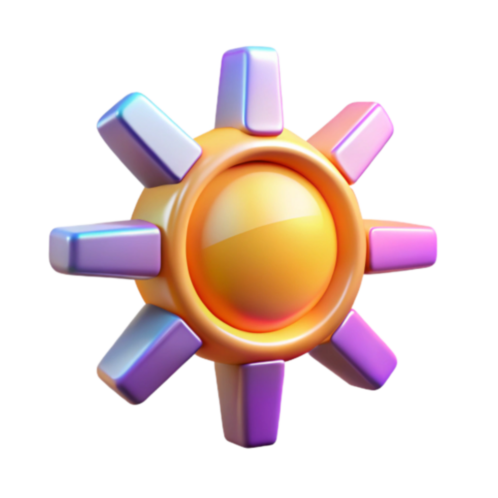 Vibrant 3D Sun Icon Illustration, Summer Symbol, Bright Colorful Rays, Cartoon Style, Shiny Sunbeam Design Element png
