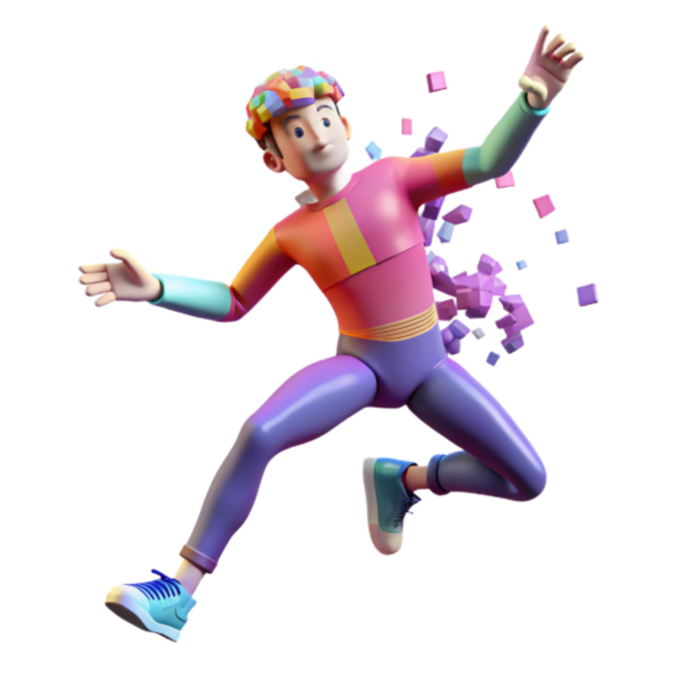 3D Render Joyful Character Colorful Jump Abstract Background png
