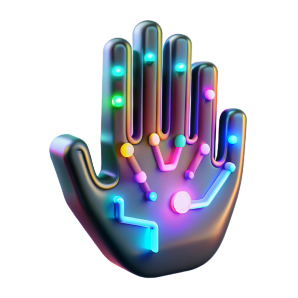 Neon Glowing Hand 3D Render Abstract Illustration png