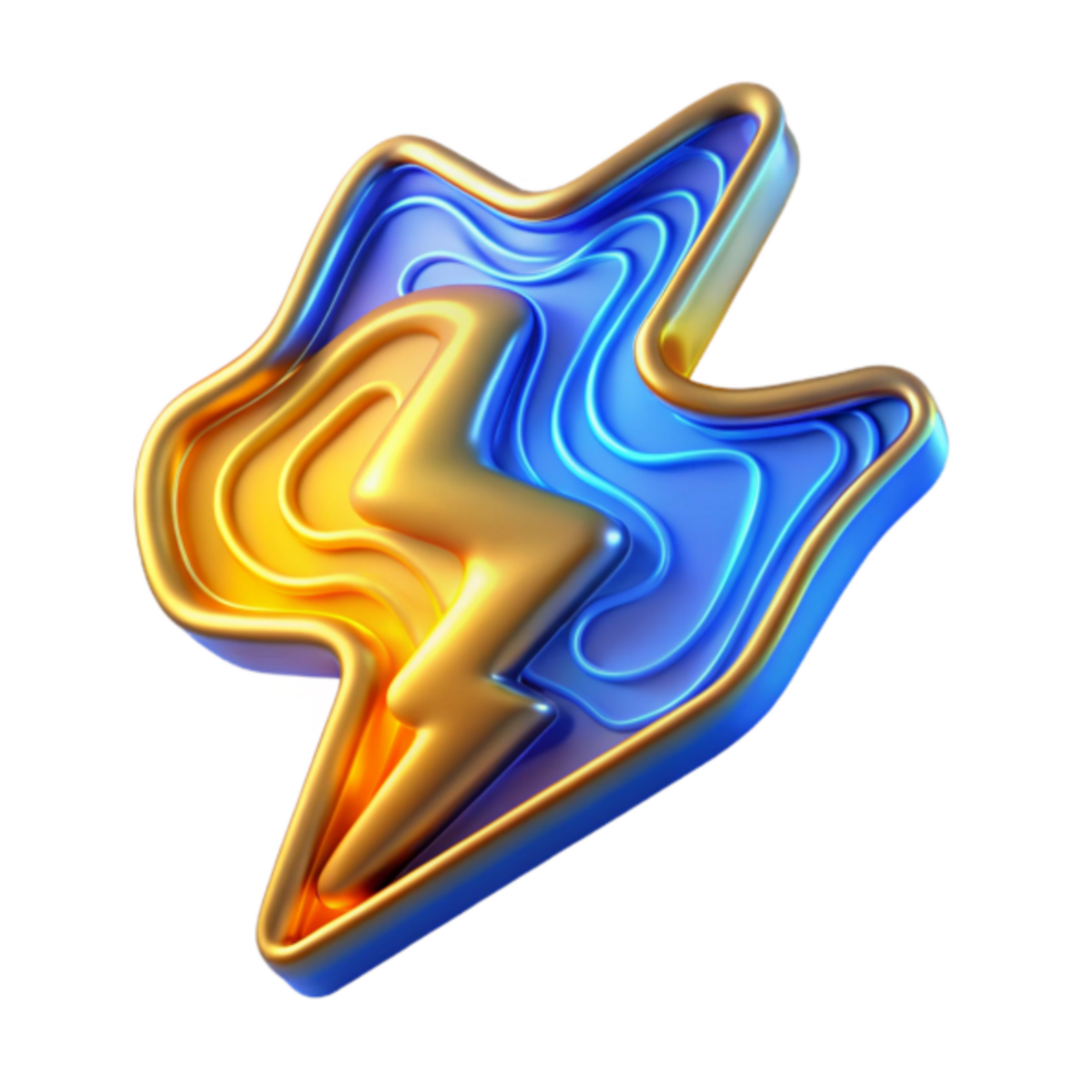 Abstract 3D Render Lightning Bolt Gold Blue Swirl Graphic png