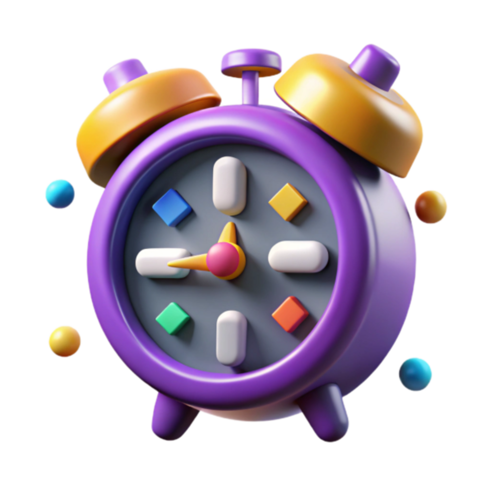 Vibrant 3D Render of a Cartoon Alarm Clock png