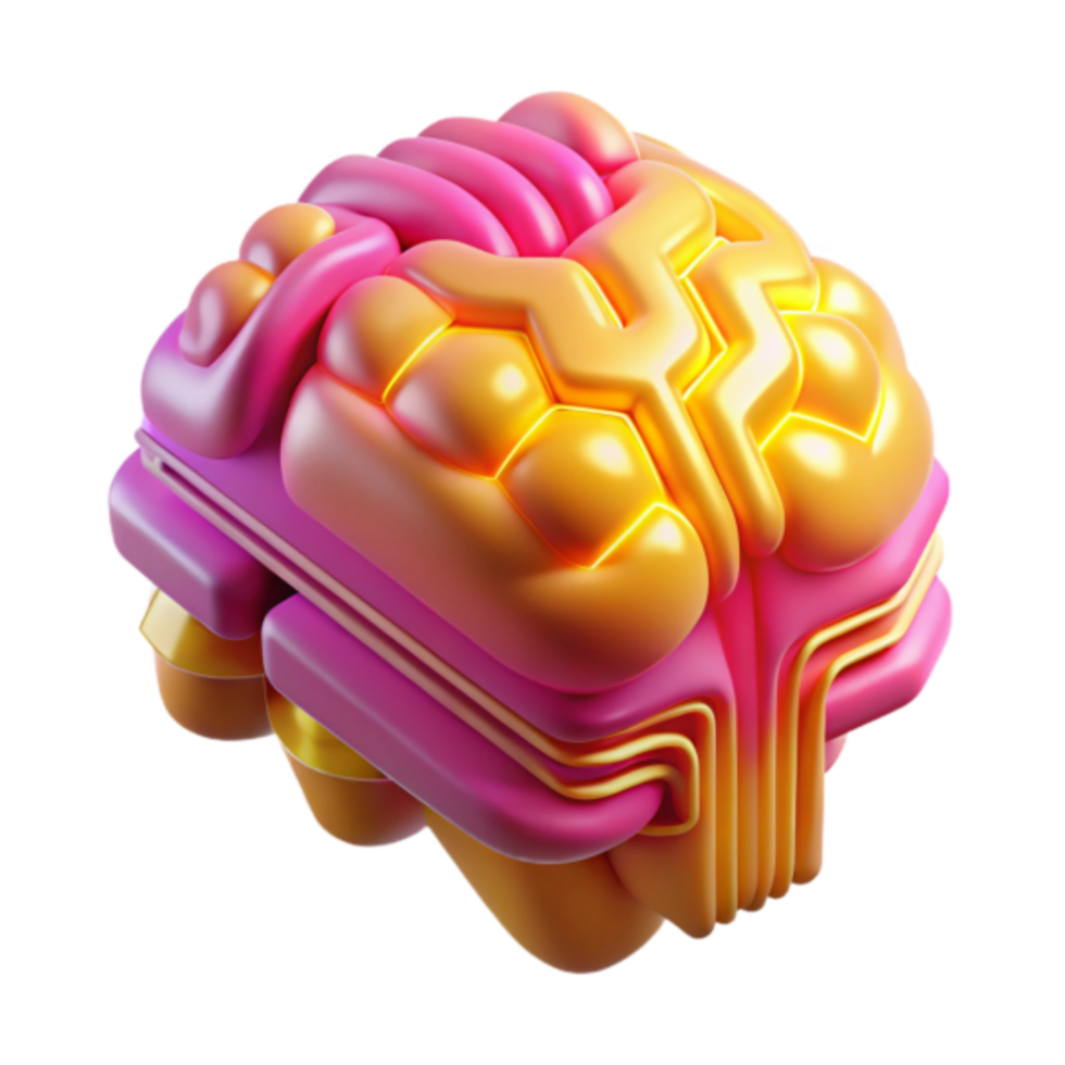 Abstract 3D Brain Illustration Pink Gold Neural Network png