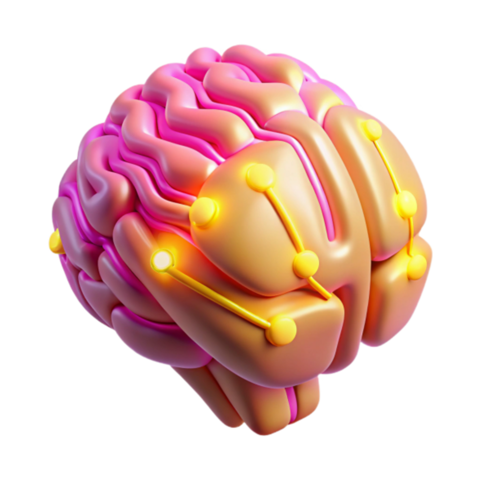 3D Illustration of a Stylized Brain with Connections png