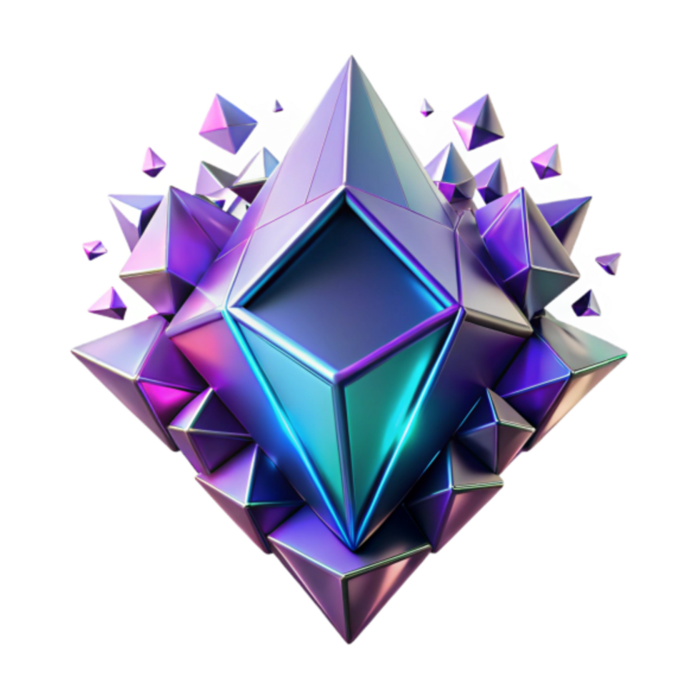 Iridescent Geometric Crystal 3D Render png