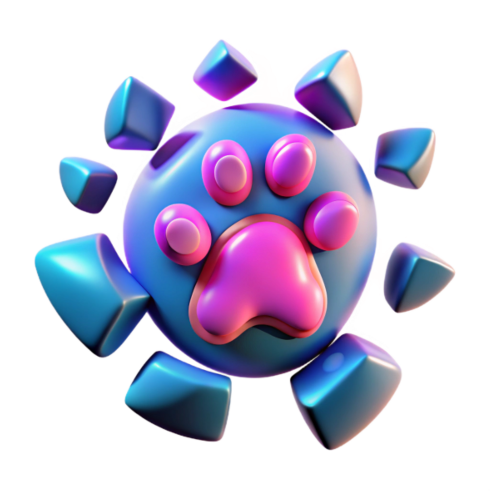 Vibrant 3D Render Paw Print Icon Blue Pink Cubes Abstract Background png