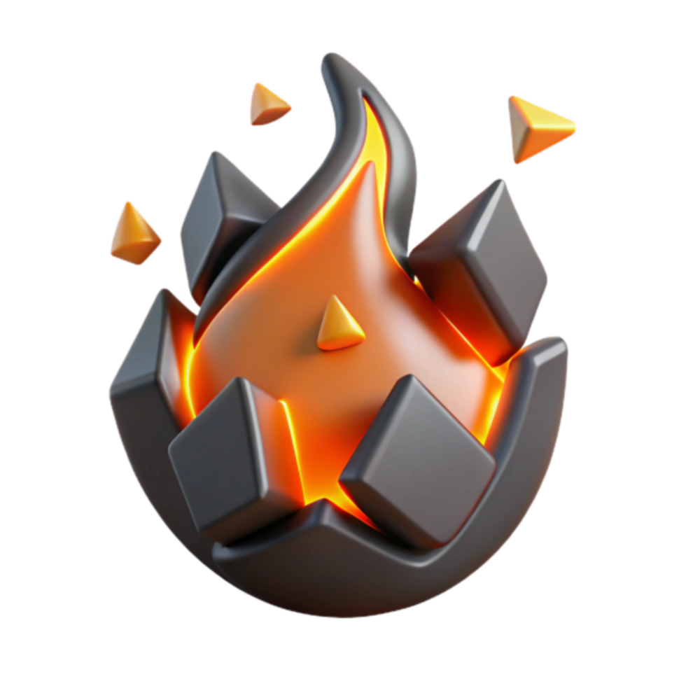 3D Render of Abstract Fiery Orb Icon Graphic png