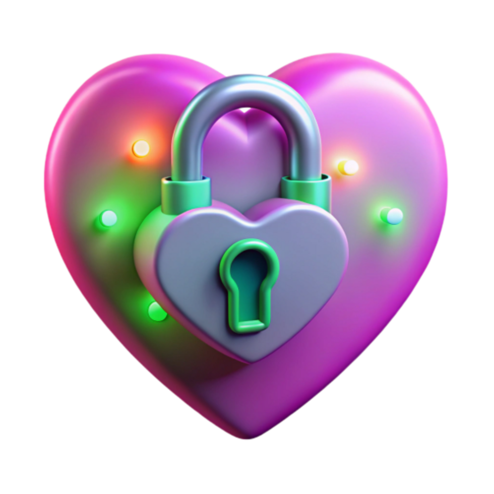 3D Render of a Heart-Shaped Padlock Illustration png