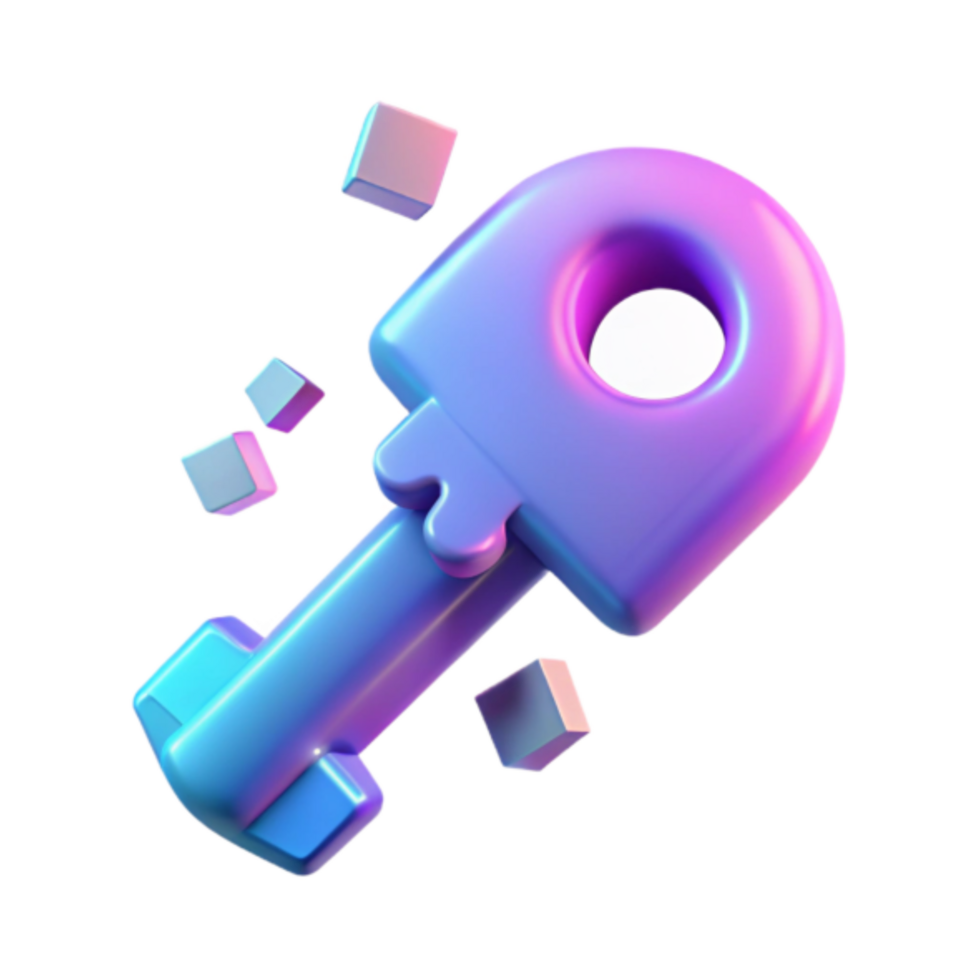 3D Render of a Colorful Key with Glowing Cubes Illustration png