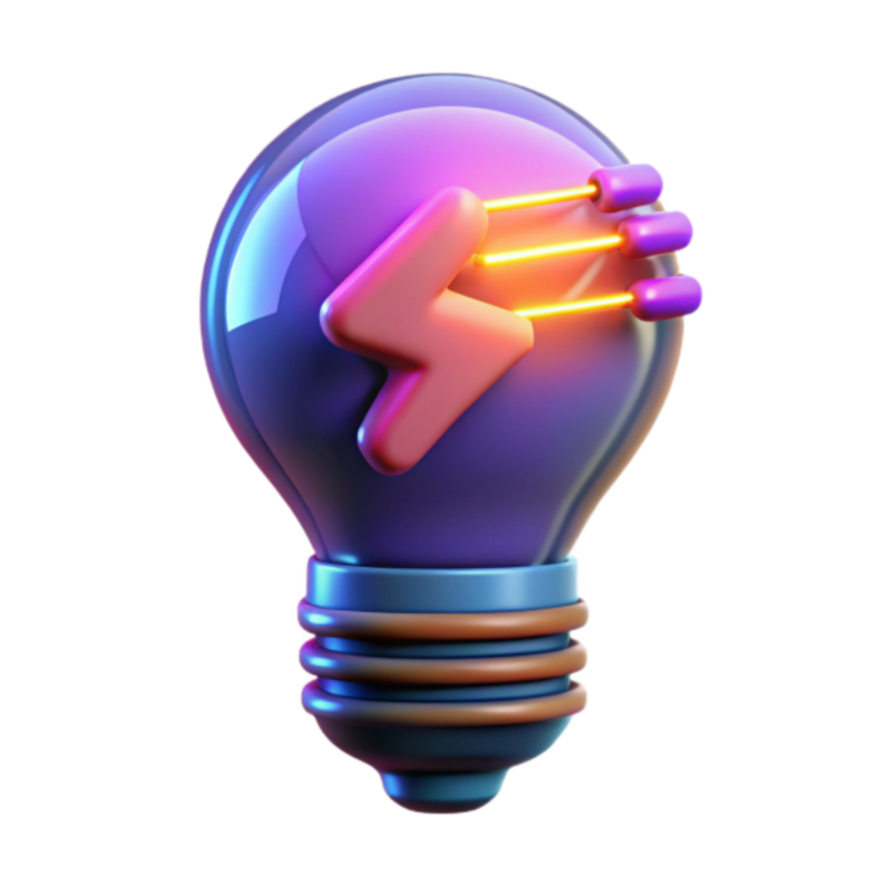 3D Render of a Neon Lightbulb Idea Icon Innovation Graphic png