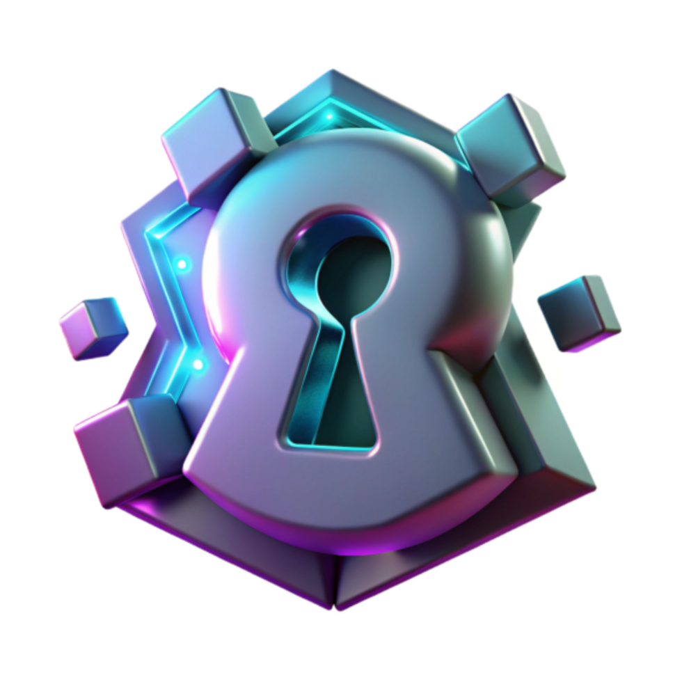 3D Keyhole Abstract Illustration Neon Cubes Digital Security png