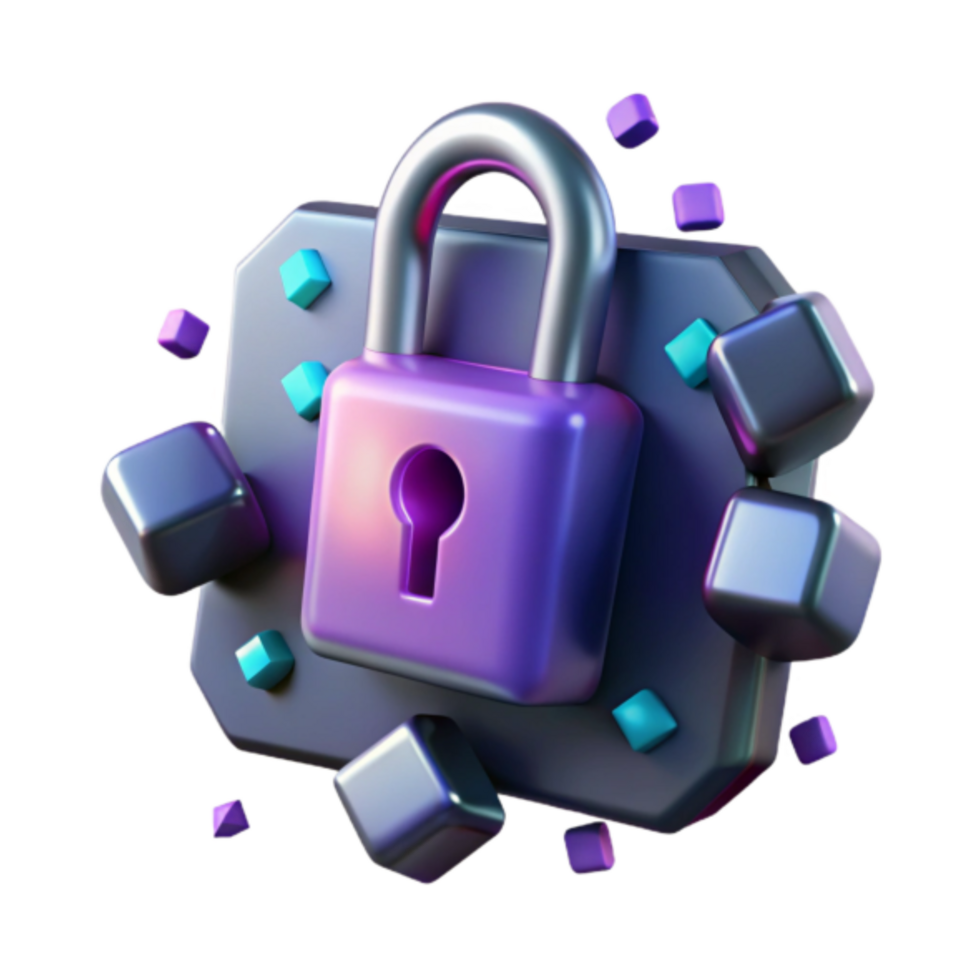 3D Render of Padlock Security System with Abstract Background png