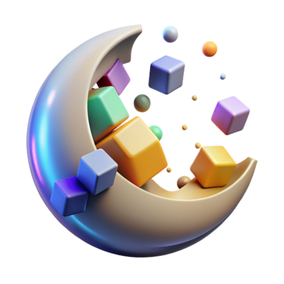 Crescent Moon 3D Render Colorful Cubes Abstract Background png