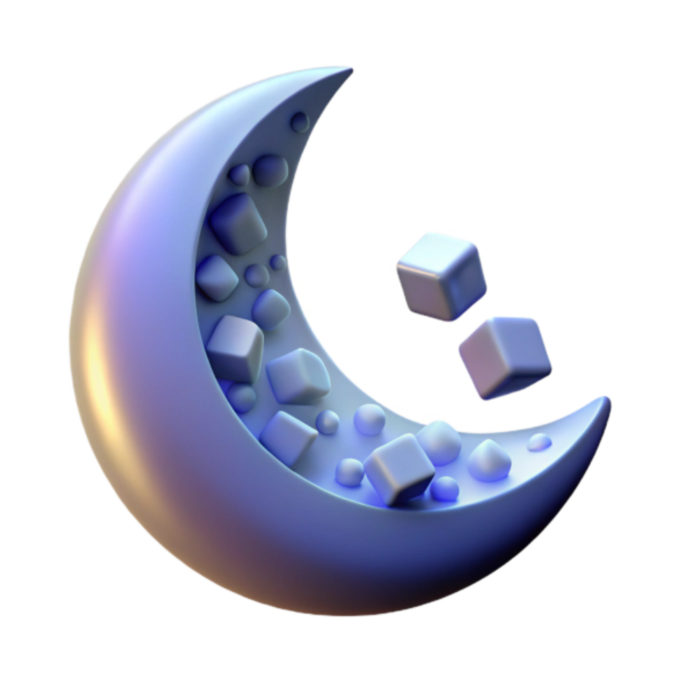 crescente lua com 3d cubos abstrato fundo ilustração png
