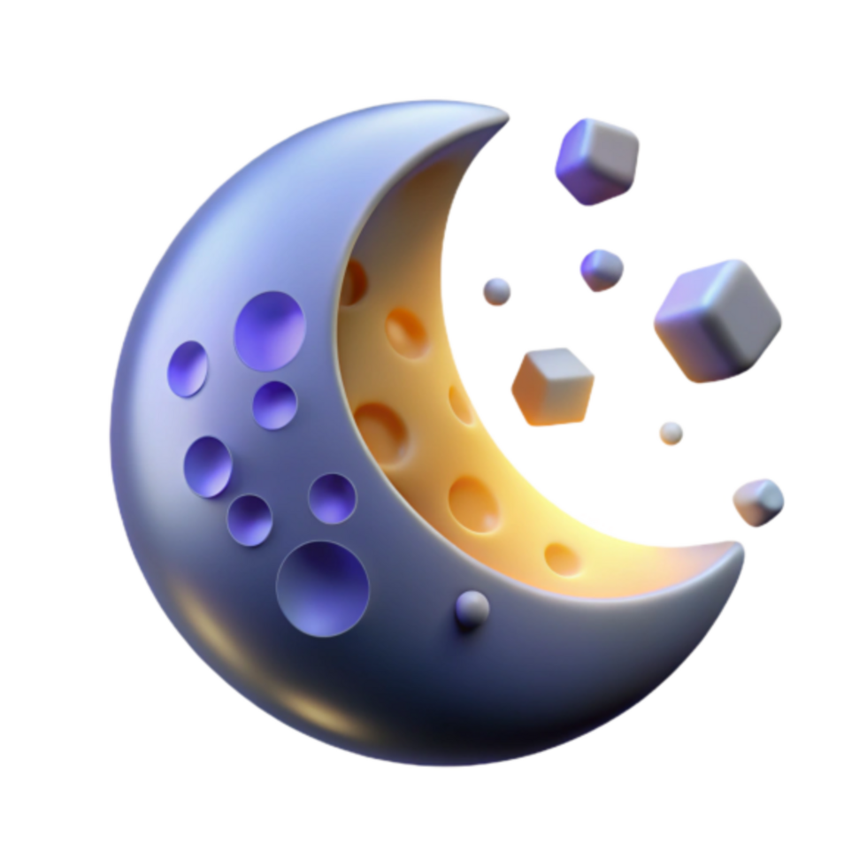 Crescent Moon 3D Render Illustration with Floating Cubes png