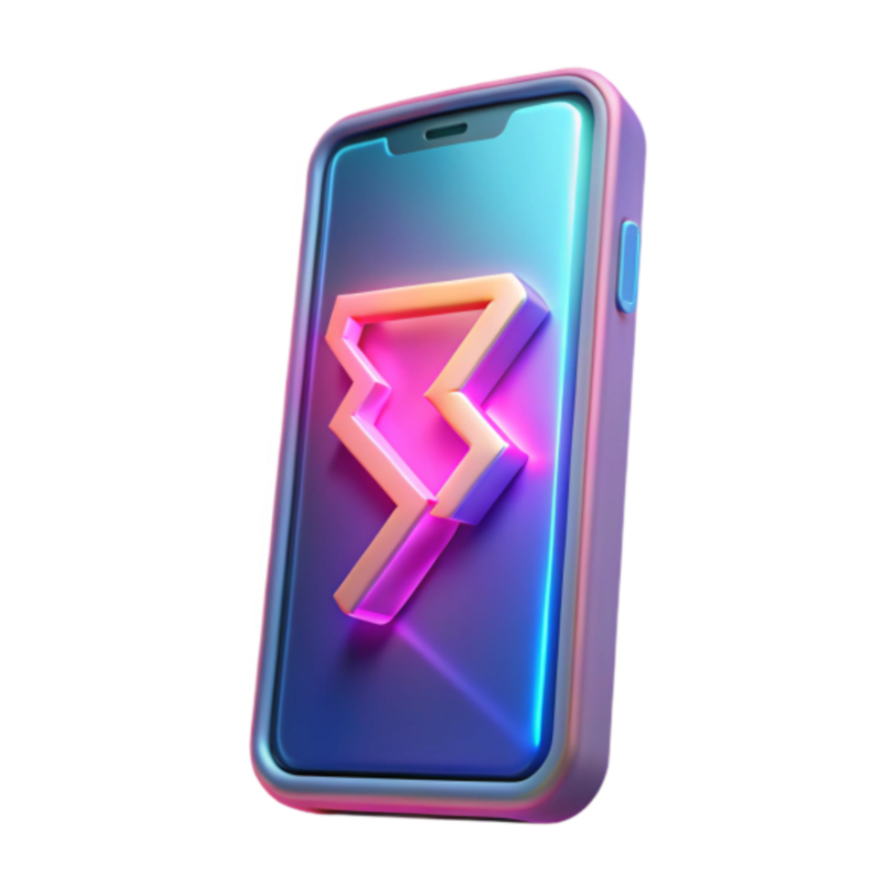 3D Render of Smartphone Displaying Neon Lightning Bolt Illustration png
