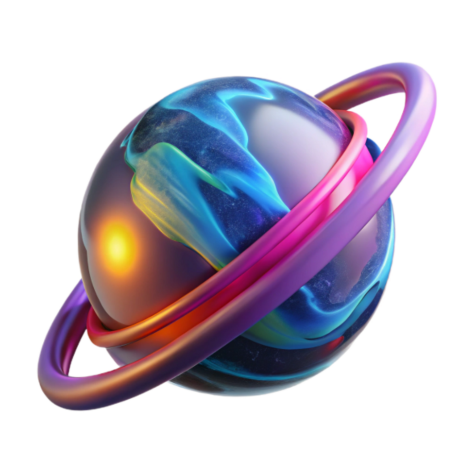 Vibrant 3D Render of a Colorful Planet with Rings Abstract Background Image png