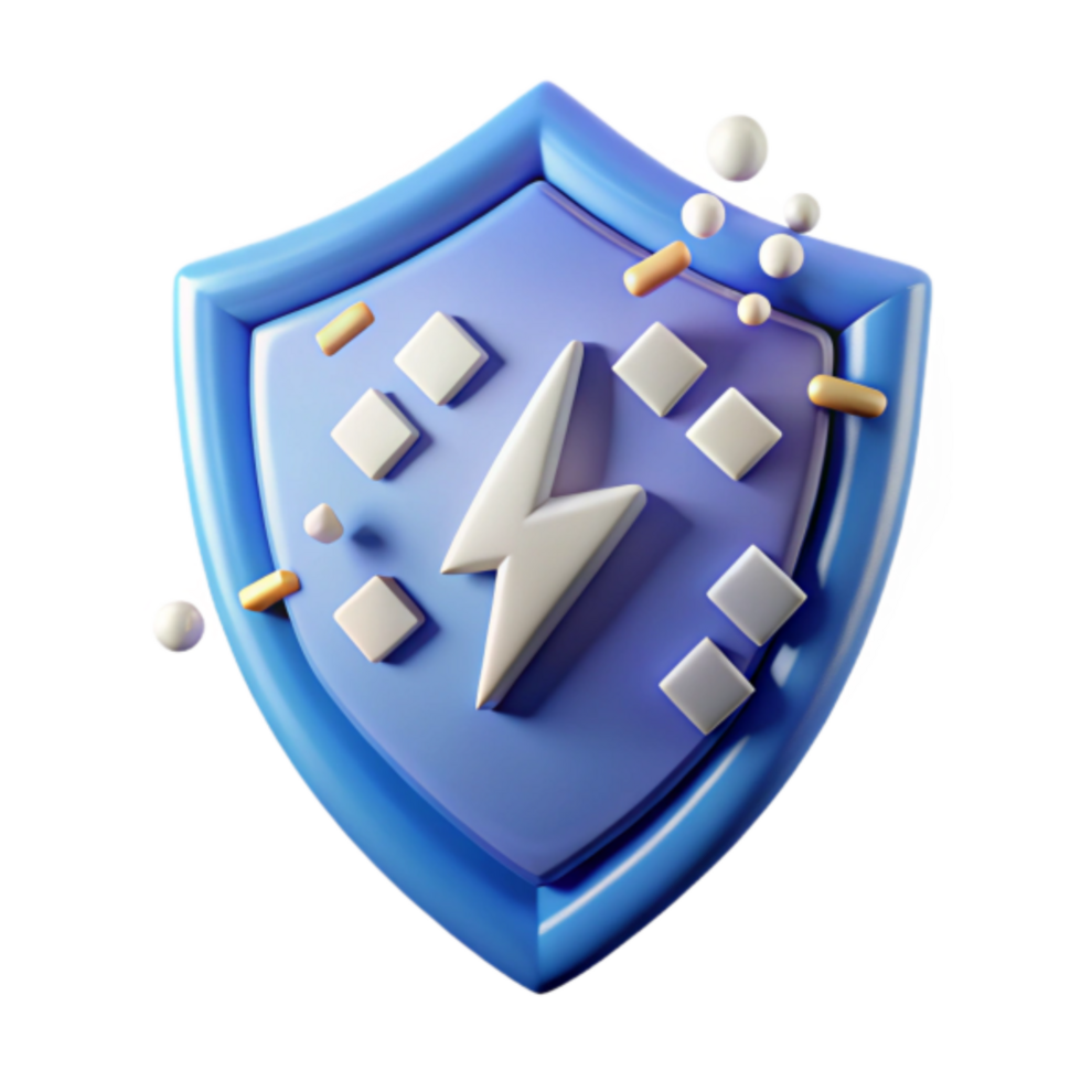 3D Render of a Protective Shield with Energy Bolt Illustration png