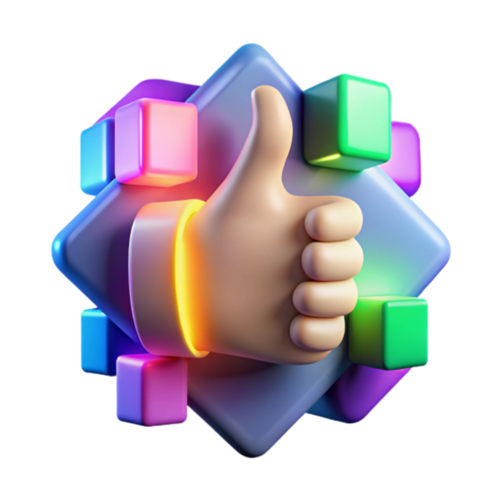 Thumbs Up 3D Render Colorful Cubes Abstract Background Illustration png